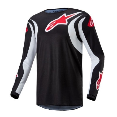 Camisola desportiva preta com logótipos vermelhos e brancos da marca ALPINESTARS