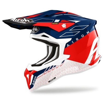 Capacete integral motocross vermelho azul branco Airoh