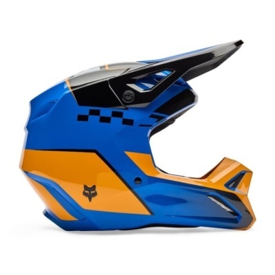 Capacete integral para motocross azul, laranja e preto com logótipo de raposa