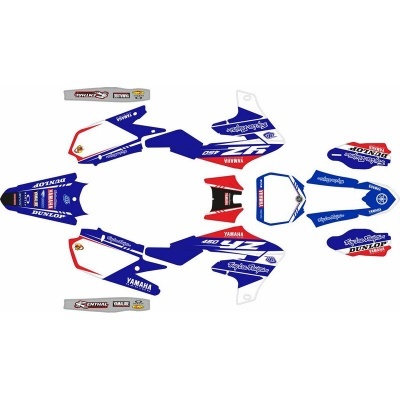 Conjunto de autocolantes para mota Yamaha ZR azul, branco e vermelho com logos e texto