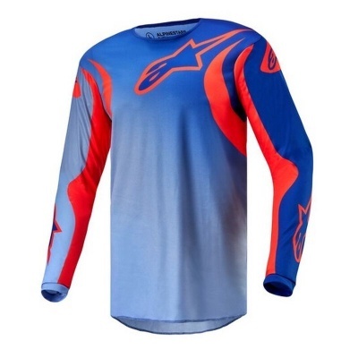 Camisola desportiva azul e vermelha com logotipos Alpinestars