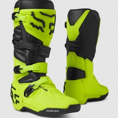 Botas motorizadas amarelo-limão e preto com fechos ajustáveis