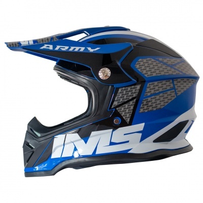 Capacete motocross azul preto branco IMS com visor 'ARMY'