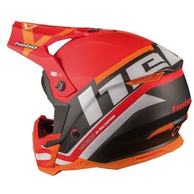 Capacete integral motocross vermelho, preto e laranja com texto HMX-C e H1