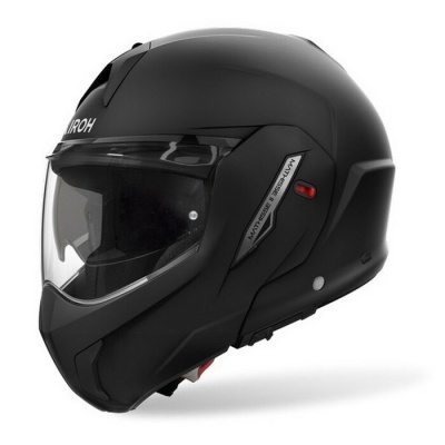 Capacete integral preto mate com viseira transparente e detalhes em vermelho
