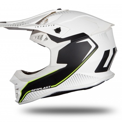 Capacete de motocross branco com detalhes em preto e verde