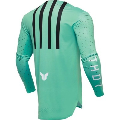 Camisola desportiva verde água de manga comprida com riscas pretas e texto THDT na manga