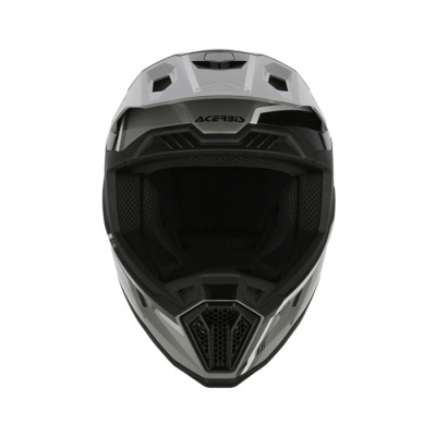 Capacete integral para motocross cinza e preto com texto ACERBIS.