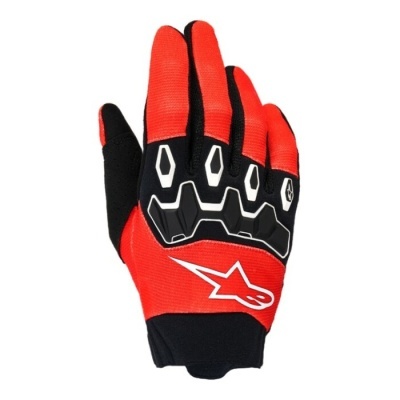 Luvas de motociclismo vermelhas e pretas com reforços nas costas das mãos