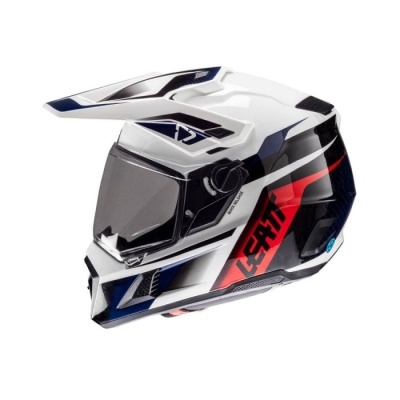 Capacete integral para motociclismo branco, azul, preto e vermelho com viseira fumada