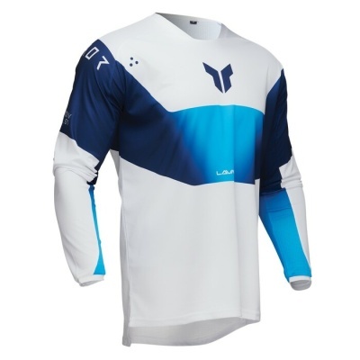 Camisola desportiva manga comprida azul, azul claro e branco com logótipo e número 07