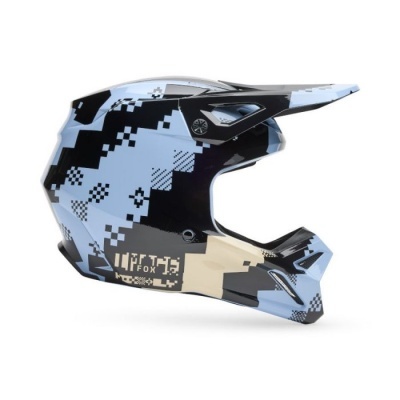 Capacete integral motocross azul preto bege padrão pixelado