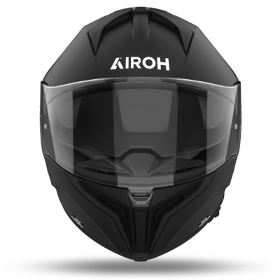 Capacete integral preto fosco com viseira transparente e logo AIROH