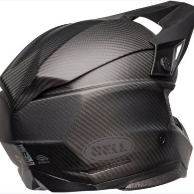Capacete integral motocross fibra de carbono preta com texto BELL na lateral