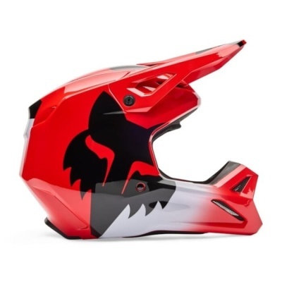 Capacete integral vermelho com gráfico preto e cinza