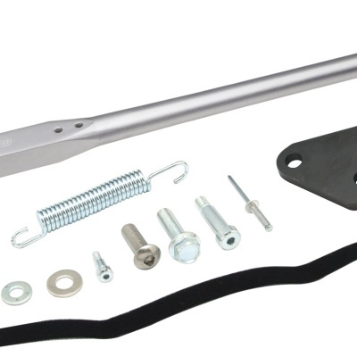 Conjunto de acessórios metálicos com alavanca, mola, parafusos, porcas, arruelas e peças negras