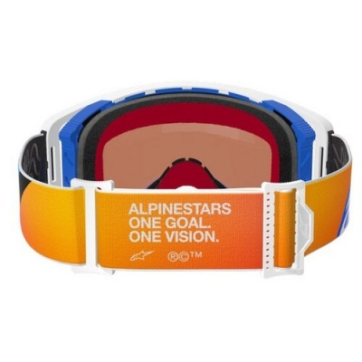 Óculos de proteção Alpinestars com lente laranja e faixa ajustável laranja.