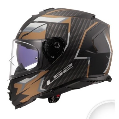 Capacete LS2 preto e dourado com viseira azul