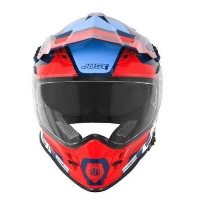 Capacete integral para motocross azul e vermelho com viseira preta