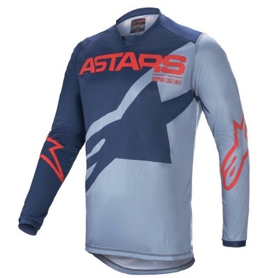Camisola desportiva azul claro e escuro com logotipos vermelhos ASTARS