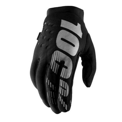 Luvas pretas com impressão branca e detalhes em relevo