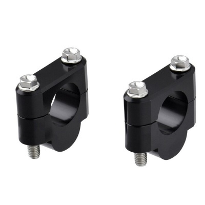 Suportes de fixação pretos com parafusos metálicos.