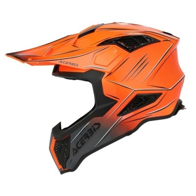 Capacete integral para motocross laranja com detalhes em preto e cinza e texto ACERBIS