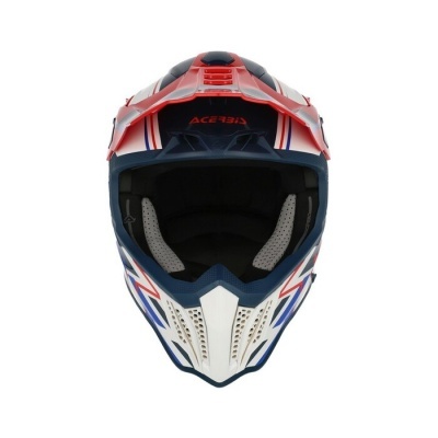 Capacete motocross branco, azul e vermelho com acolchoamento interno