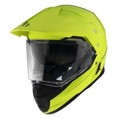 Capacete integral de motociclista amarelo fluorescente com viseira transparente