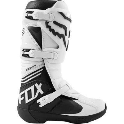 Bota de motocross FOX branca e preta com fechos de velcro