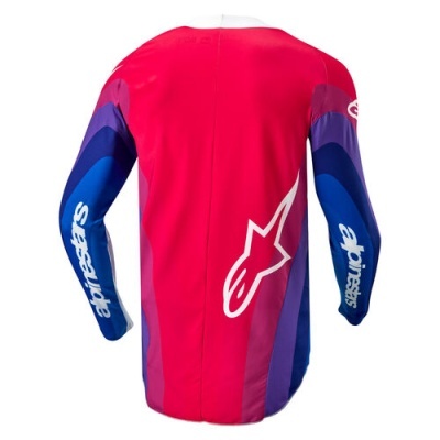Camisola desportiva de manga comprida vermelho, roxo e azul com logotipos alpinestars