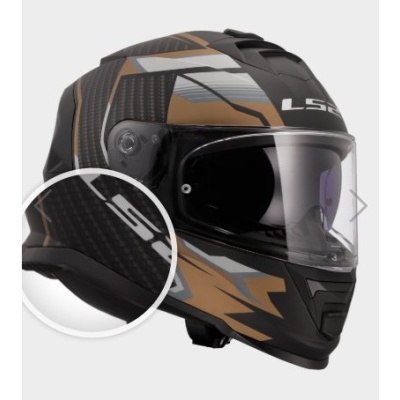 Capacete integral preto e castanho com visor transparente e logotipo LS2
