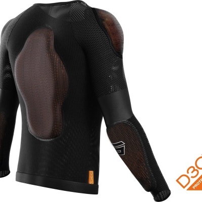 Camisola de proteção preta com painéis reforçados castanhos e tecido de malha