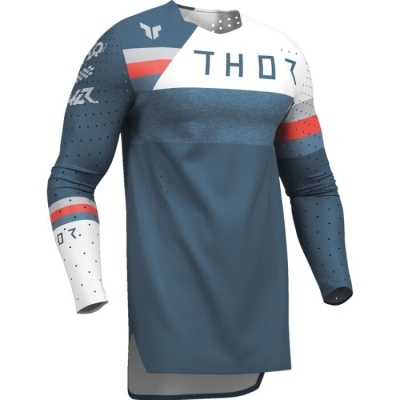 Camisola técnica azul com texto THOR e padrões coloridos