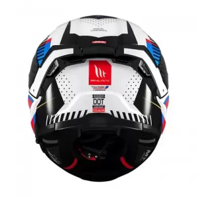 Capacete de mota colorido visto de trás