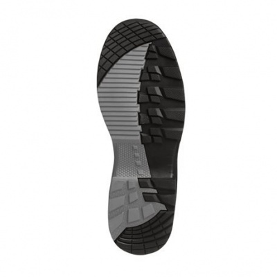 Sola de sapato preta e cinza com padrão antiderrapante em borracha