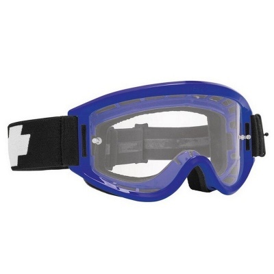 Óculos de proteção azuis com lentes transparentes e banda elástica preta