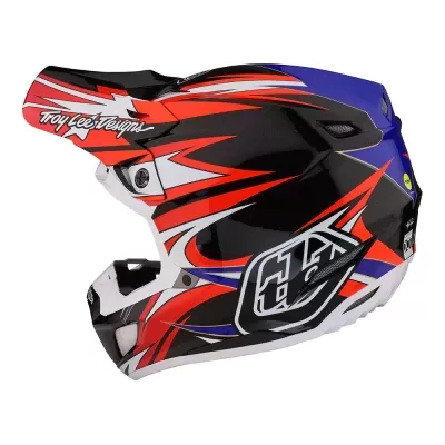 Capacete integral motocross Troy Lee Designs preto, vermelho, branco e azul