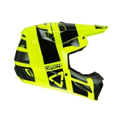 Capacete integral de motocross amarelo fluorescente com preto e texto OPS 35