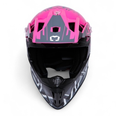 Capacete integral motocross rosa cinzento preto com aberturas