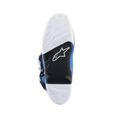 Sola de sapato desportivo branco e preto com logótipo Alpinestars