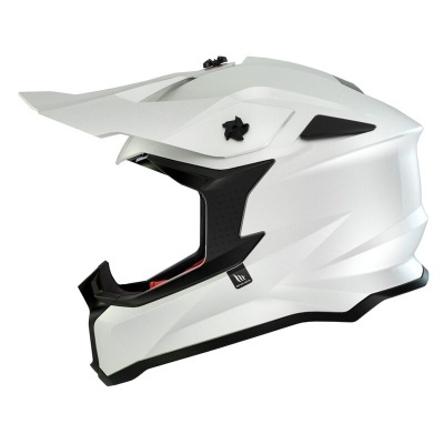 Capacete de motocross branco com detalhes pretos e viseira