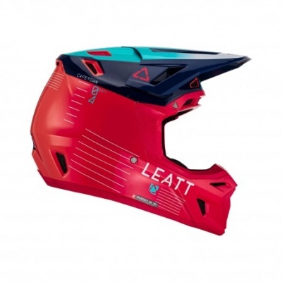 Capacete integral de ciclismo vermelho, azul e preto com visor