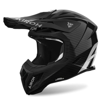 Capacete de motocross preto com texto AIROH