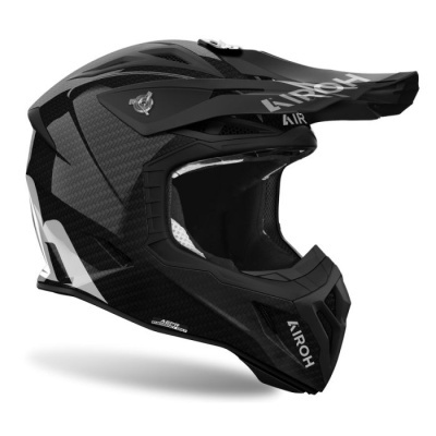 Capacete integral de motocross preto com detalhes em carbono e marca AIRROH