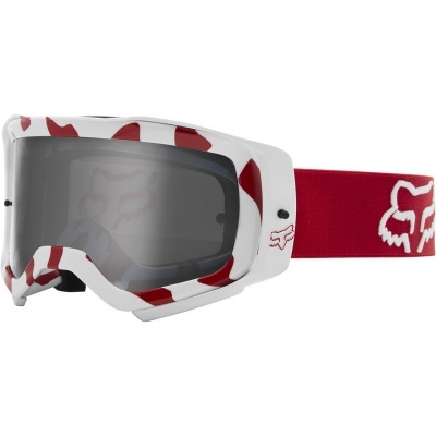 Óculos de proteção desportivos brancos e vermelhos com fita elástica e lente cinza