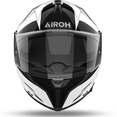Capacete integral preto e branco com viseira transparente da marca AIROH