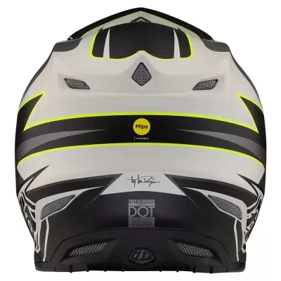 Capacete de motocross preto, branco e amarelo neon com ventilação e certificação DOT