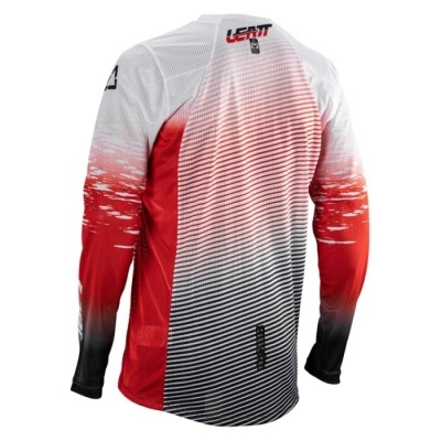 Camisola desportiva de manga comprida com padrão degradê em branco, vermelho e preto e logo LEATT.