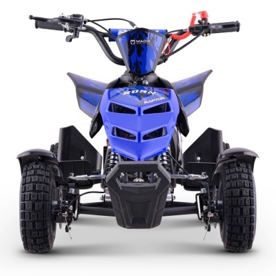Quad todo-o-terreno azul e preto visto de frente com texto ROAN RAPTOR na frente